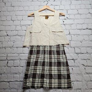 Ali Ro Silk Cotton Plaid Skirt Sleeveless Blouson Dress Size 4